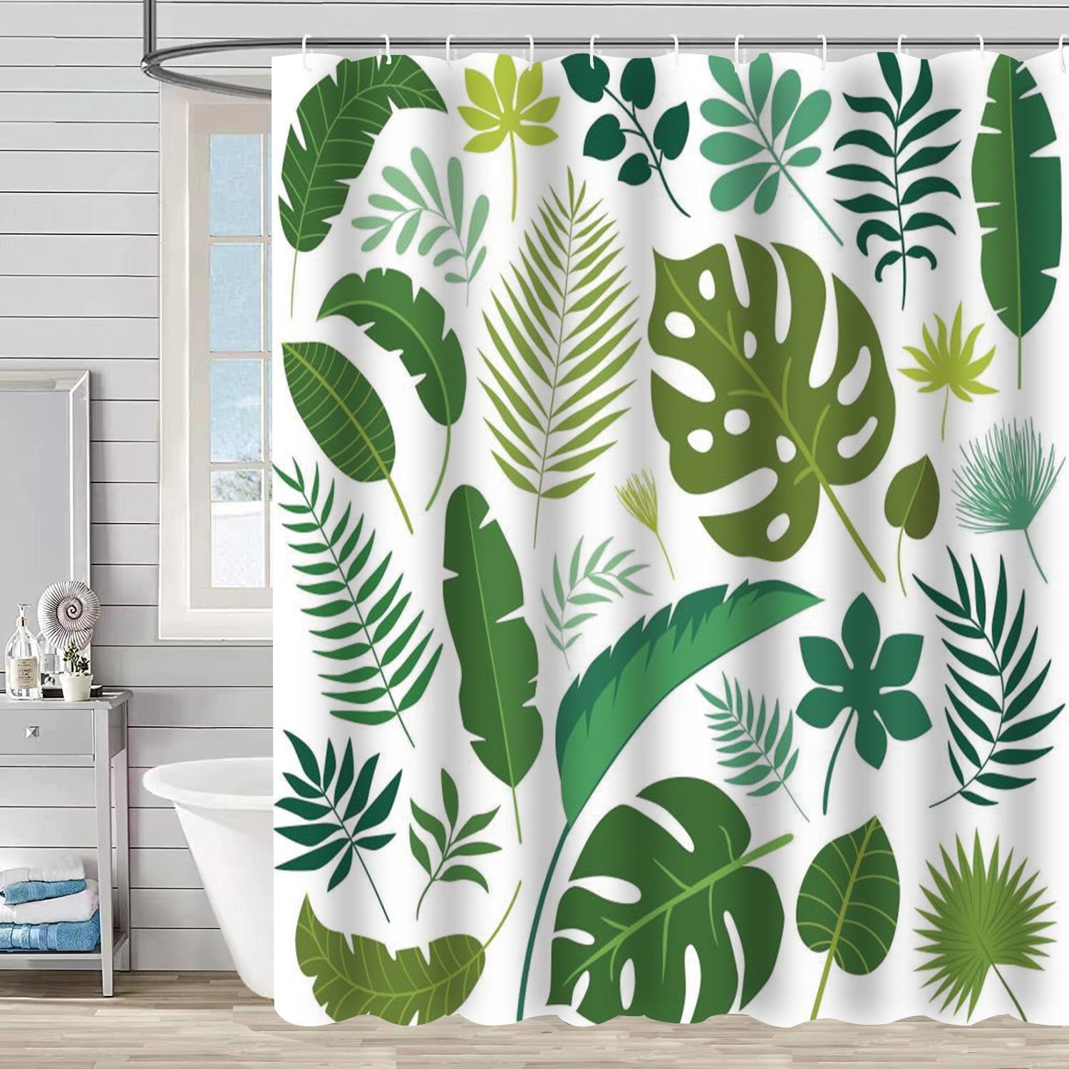 YL-37227 Waterproof Shower Curtain 3D Printed Tropical Jungle Plant Leaves and Flowers Season Polyester Shower Curtain with Hook