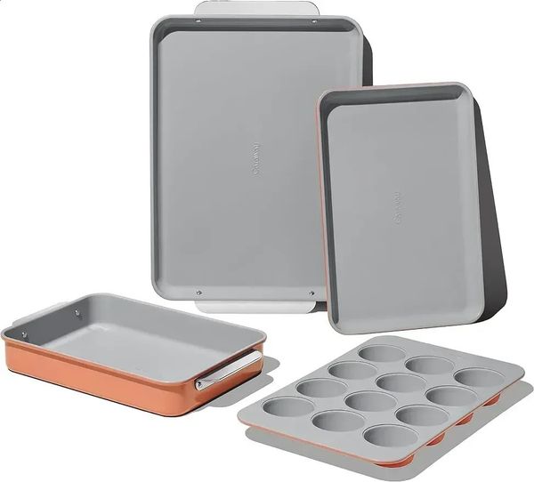Nonstick Ceramic Bakeware Set Baking Sheets Assorted Pans Cooling Rack 5 Pieces 241212