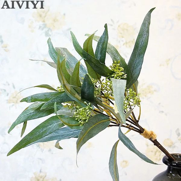 Artificial 5 Branches Fruit Oval Eucalyptus Leaves a Lot of Money Home Decoration Wall Flowers Green Plants 240930