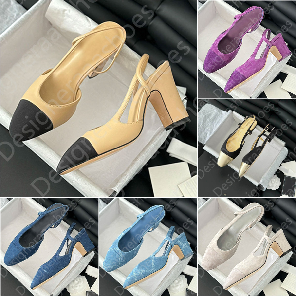 Slingback heels designer pumps for women ballet flats designer heels shoes ballet flat luxury shoes denim velvet genuine leather top mirror quality