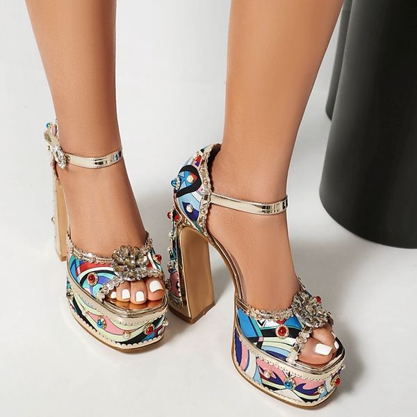 Womens New Spring-Summer Dia Pearl Wer Thick Sole Waterproof Platform High Open Toe Bag Heel Sandals