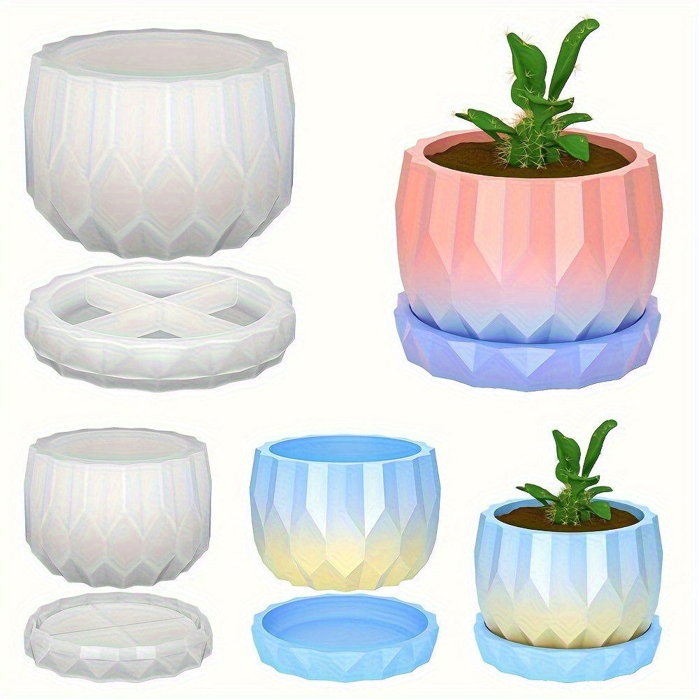 TEMU Silicone Planter Molds Set Of 2, Diy Shaped Resin Molds, Vase Silicone Molds For Flower Pot And Saucer, Perfect For Home Garden Decoration