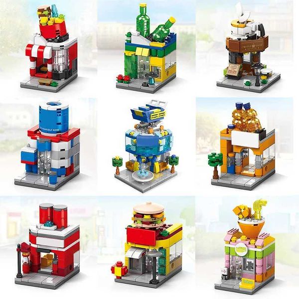 City Mini Shop Supermarket Street View Model Building Blocks Hamburger Restaurant Retail Store Bricks Architecture Friend Girl Z241030