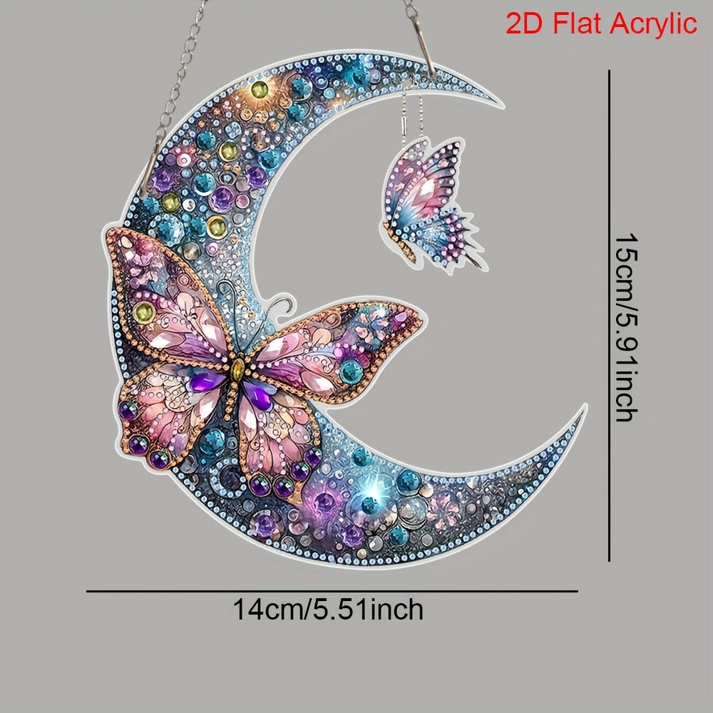 TEMU 2d Flat Acrylic, 5d Diy Diamond Painting Kit, Moon Diamond Mosaic Art Pendant, Irregular Shaped Crystal, Suitable For Beginners Acrylic Mosaic