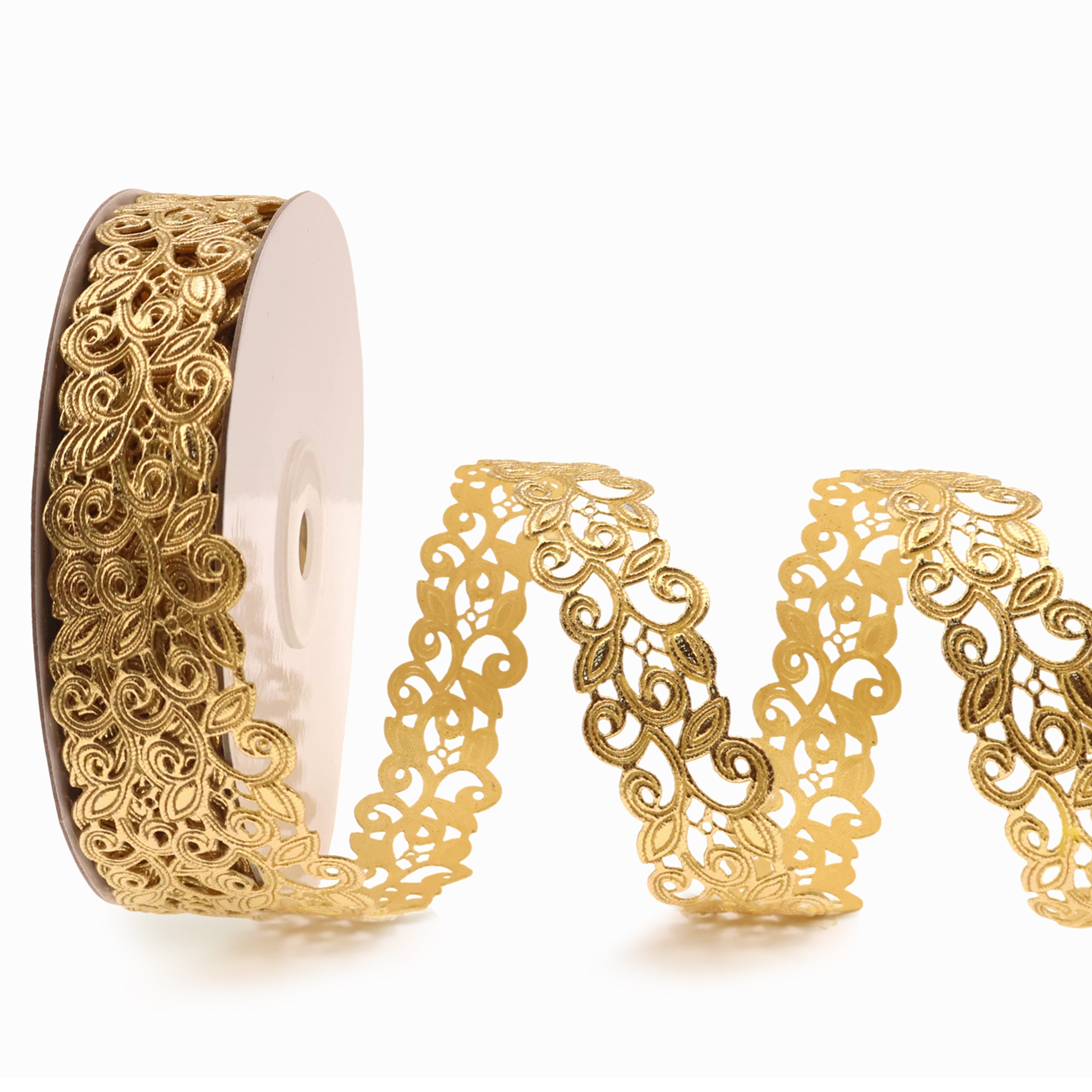 TEMU 20 Yards Golden Vintage Hollow Lace Ribbon - Elegant Polyester Craft Ribbon For Sewing, Knitting, And Diy Projects