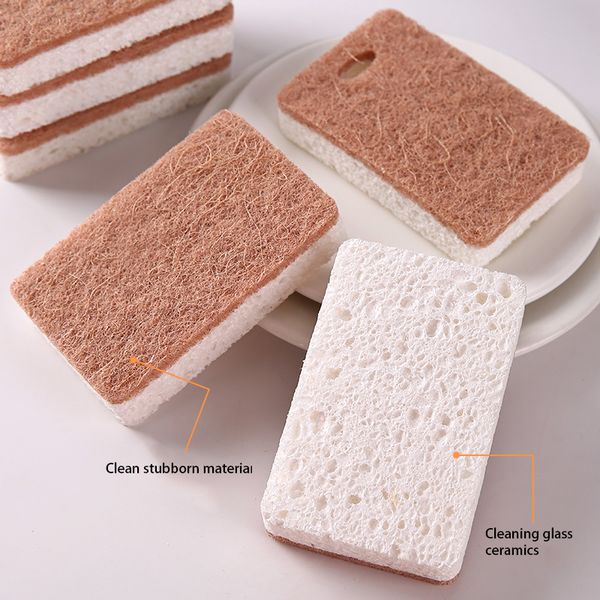 Natural wood pulp cotton dish cloths An Eco-friendly sponge scrub pad for cleaning cutlery and cookware