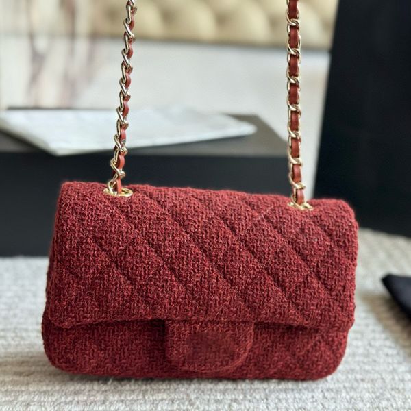 20CM Tweed Mini Flap Women Designer Crossbody Bag C Luxury Evening Clutch Matelasse Chain Card Holder Leather Patchwork Vintage Shoulder Bag