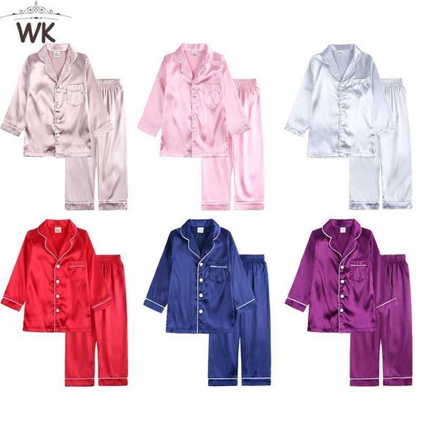 2024 Kids Girls Clothes Boys Silk Pajamas Sets For Children Loungewear Baby Solid Sleeping Pajamas Christmas Personalized DIYXJ250109