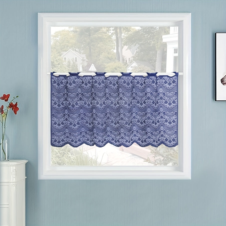 TEMU Art Deco Jacquard Lace Kitchen Curtain With Eyelet, Reversible Floral Theme, Machine Washable Polyester Doorway Curtain For All - White