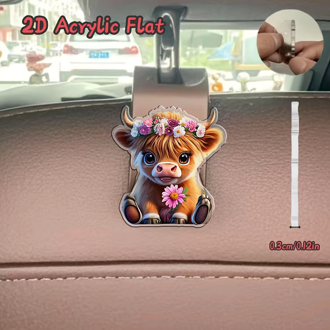 TEMU 2dflat Set Of 2 Highland Cow Car Headrest Hooks - Universal Car Storage Bags For Holding Handbags, Wallets, Jackets - Cute Car For Halloween And