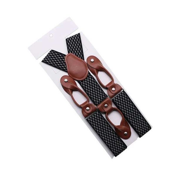Suspenders Mens 35mm wide suspension brown leather decorative button end elastic tailcoat Y back mens fashionable suspension pants bracket d