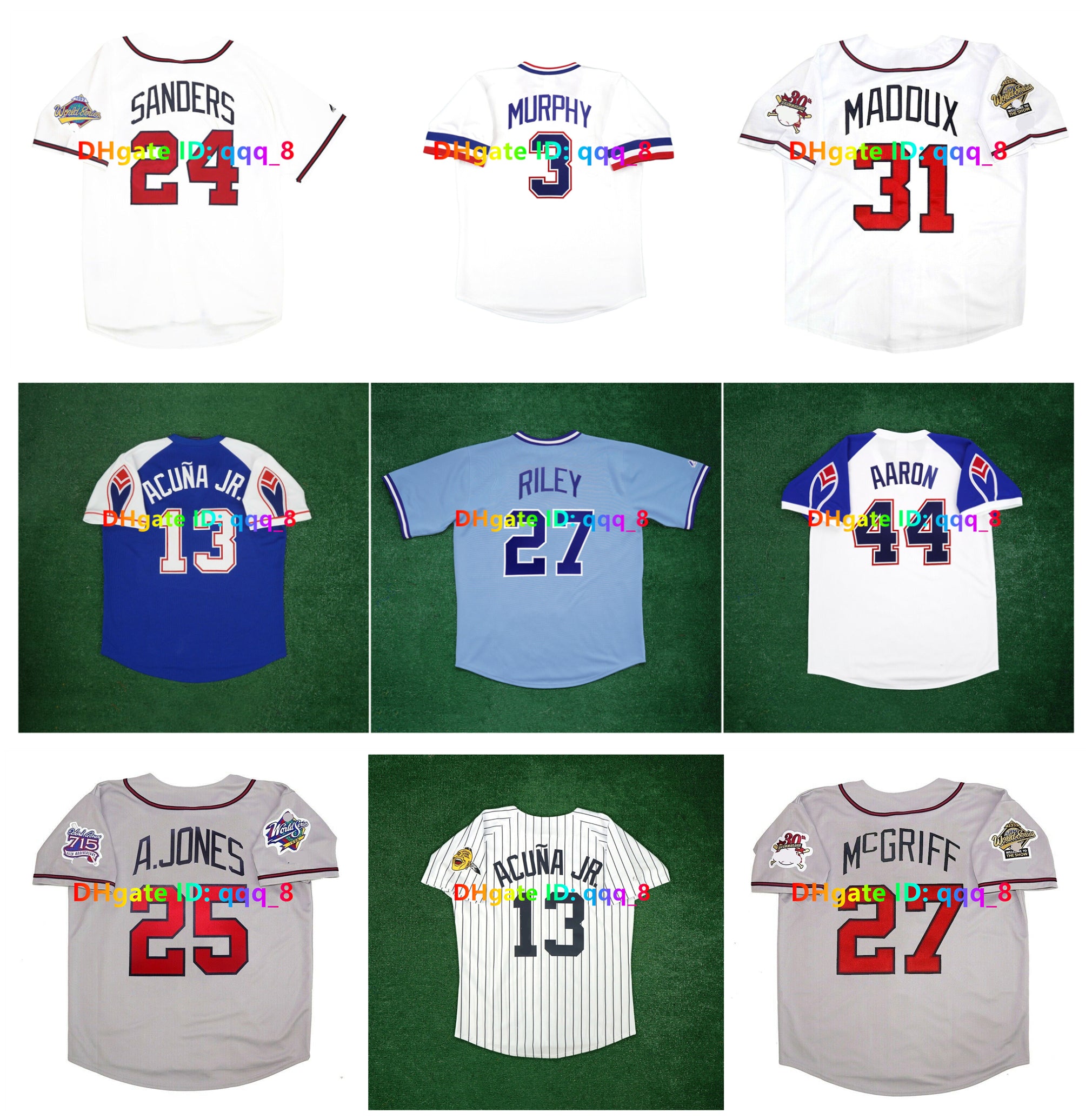 Chipper Jones Deion Sanders 1995 1999 1992 World Series Baseball Jersey Fred McGriff Dale Murphy Andruw Jones Hank Aaron Ronald Acuna Jr. Greg 31 Ma