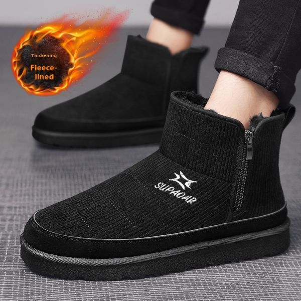 Winter sports style high top boots for northern outerwear with added suede snow boots, side zipper design, thick and warm cotton shoes