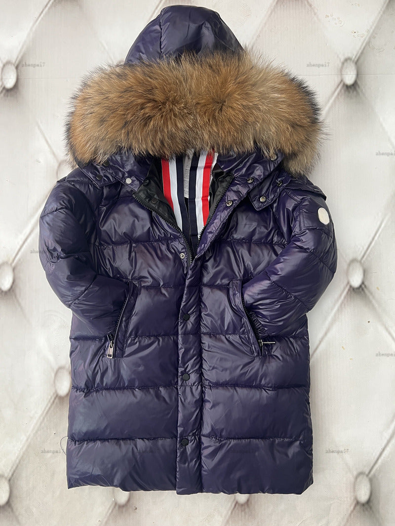 Top down baby jacket Long style child Outwear Winter warmth kids designer clothes Fur hat collar girls boys coat A000X27N285-c