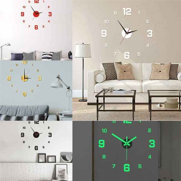 Update New Installation Home Decor Creative Simple Luminous Digital Laser Engraving Mute Wall Stickers Clock