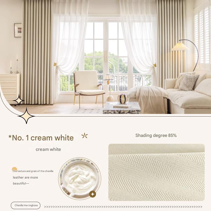 YL-36534 new chenille herringbone curtain high temperature setting modern simple finished product living room bedroom blackout curtain