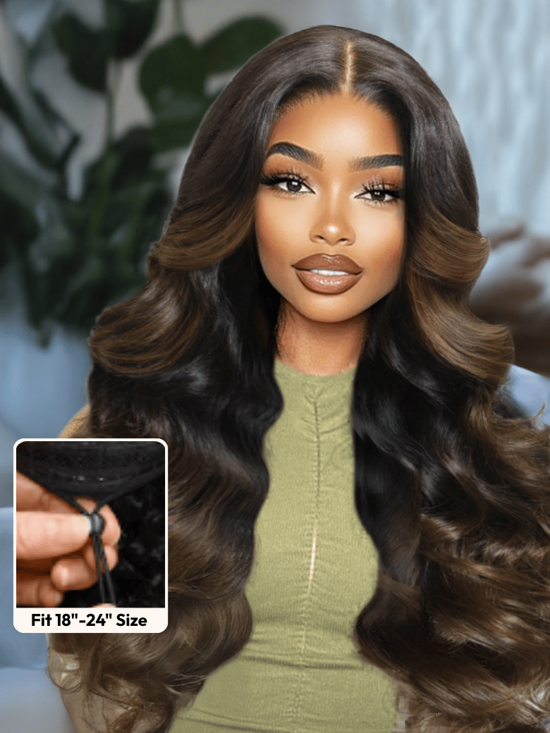 UNice EasiContourâ¢ V Part Black to Chestnut Brown Ombre Body Wave Wig With Invisi Drawstring