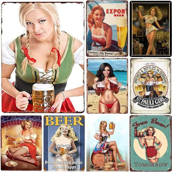 Pin-Up Girls Beer Metal Tin Sign Bar Decorations for Party Cheers Decor Aluminum Sign Wall Art Metal Poster for Man Cave Bar Pub Y240817