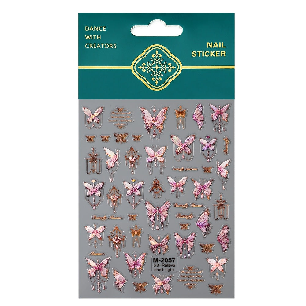 TEMU 1pc 5d Embossed Autumn And Winter Shell Light Nail Decoration Self-adhesive Sticker Decal