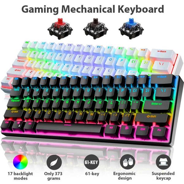 61 Keys Mechanical Keyboard Wired USB Mechanical Keyboard 17 Types RGB Keyboard For Computer Laptop Red Blue Tea Axis KeyboardM240715