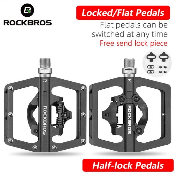 ROCKBROS Bicycle Pedal Non-Slip MTB Bike Pedals Aluminum Alloy Flat Platform Applicable SPD Waterproof Cycling Accessories 240129