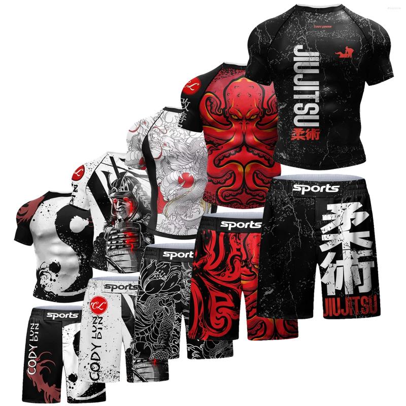 Men&#039;s Shorts Two Sets Of Sportswear Bjj Jiu Jitsu Gi Rashguard MMA Muay Thai Pants Cool Boxing Suit Running Fitness