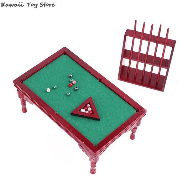 Doll House Accessories 1Set 1 12 Dollhouse Miniature Billiards Wood Pool Table Set Doll Furniture Model Toy 15*10*6cm 231202