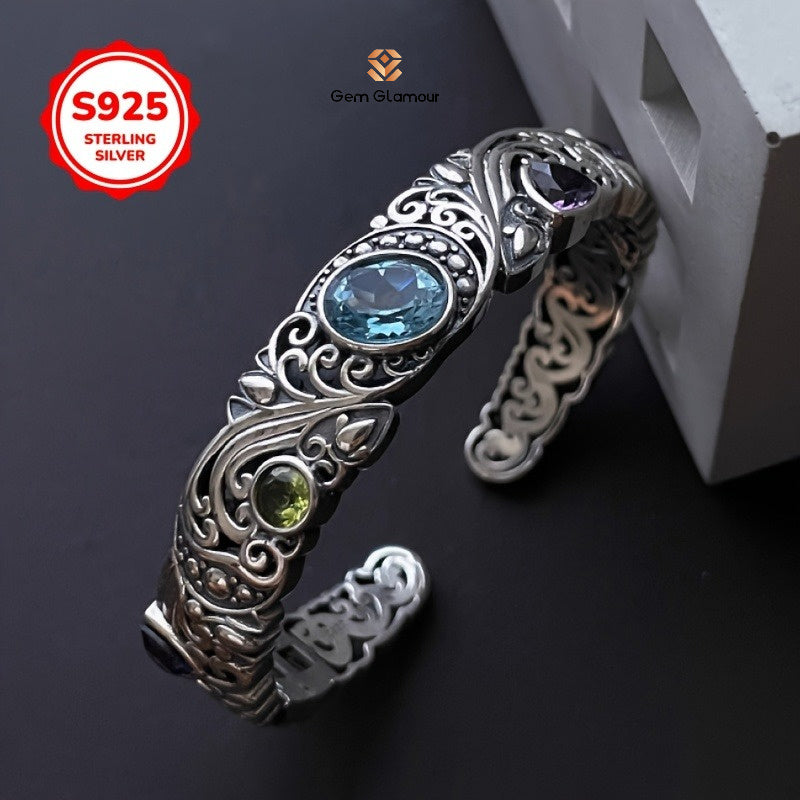 TEMU 1pc 925 Silver Hypoallergenic Vintage Boho Style Hollow Carved Bracelet, Fashionable And Unique Exquisite High-end Hand Jewelry, Valentine's Day
