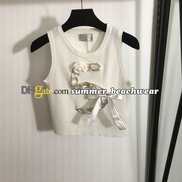 Summer Knit Vest Metal Digital Trim Knitted Vest Designer Casual Sleeveless Knit Tops Women Knits Tee Classic Short Knitted Tanks Tees Knitw