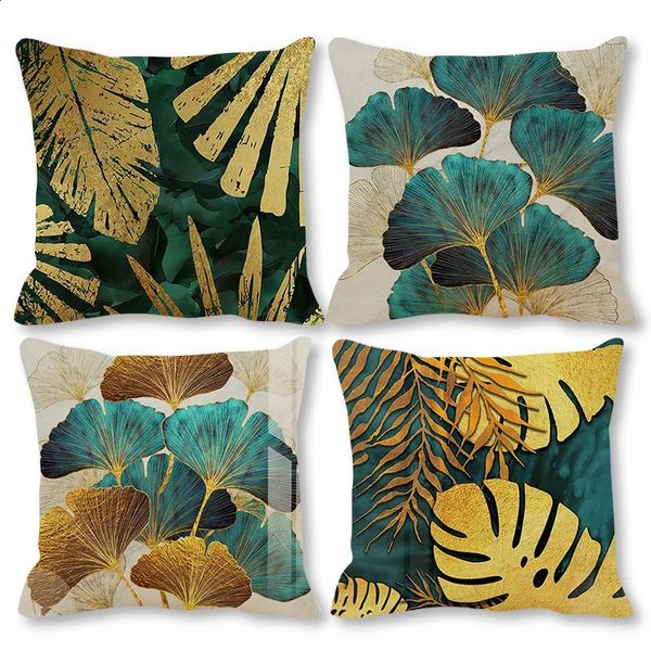 Modern Gold Leaf Pillowcase Tropical Boho Pillow Covers Cushions Home Decor Cover 40x40 45x45 50x50 Case 240824