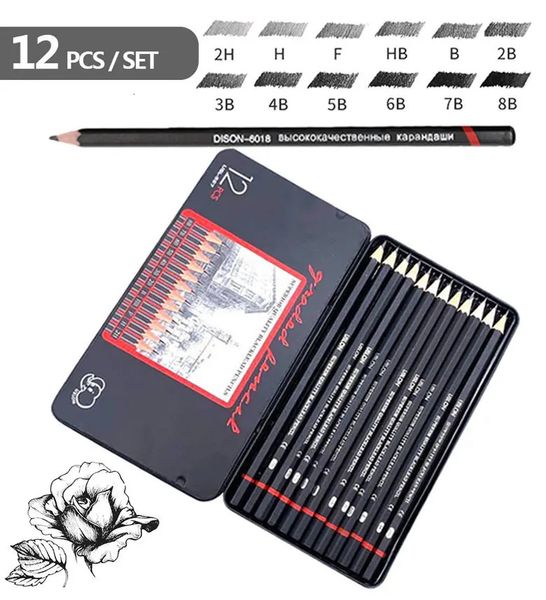 12 PCSSET 2H8B Wooden Lead Pencils Set Professional Drawing Journal Writing for School Smooth 241120
