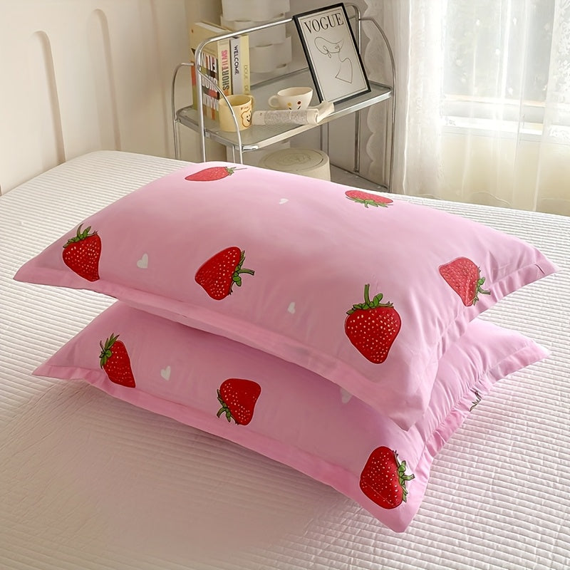 TEMU 2pcs Strawberry Love Print Pillowcase, 100% Polyester Brushed Fabric, Soft And Light Beige-friendly, Comfortable And Breathable, Suitable For