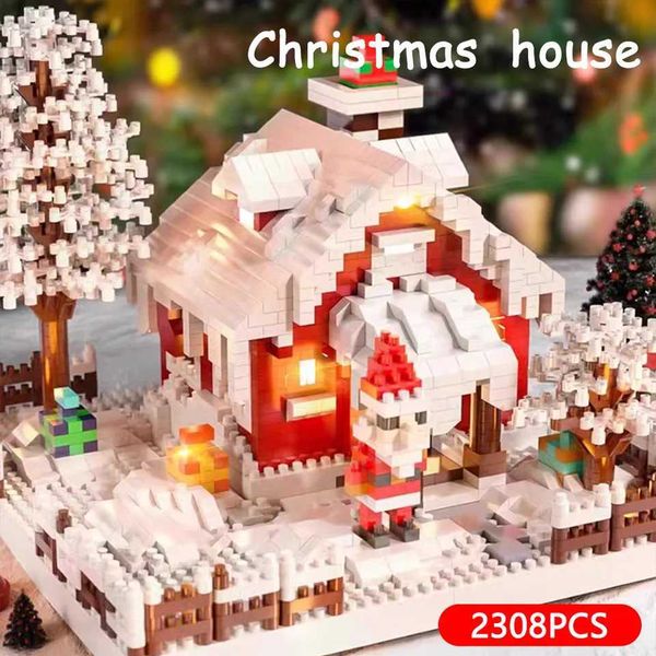 Christmas building blocks decorations pahwork assembly puzzle cabin construction birthday gifts toys holiday giftsT250118