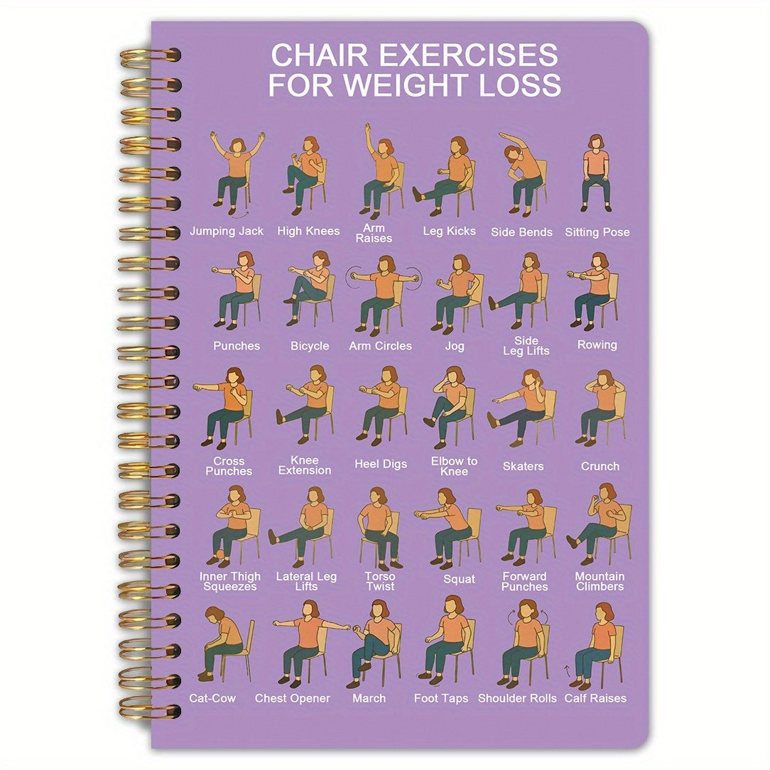 TEMU 1pc Spiral Notebook For Senior Yoga Exercise Plan, High-quality Notebook, 5.5x8.3 Inches, Including Yoga And Stretching Diagrams, Yoga Diary,