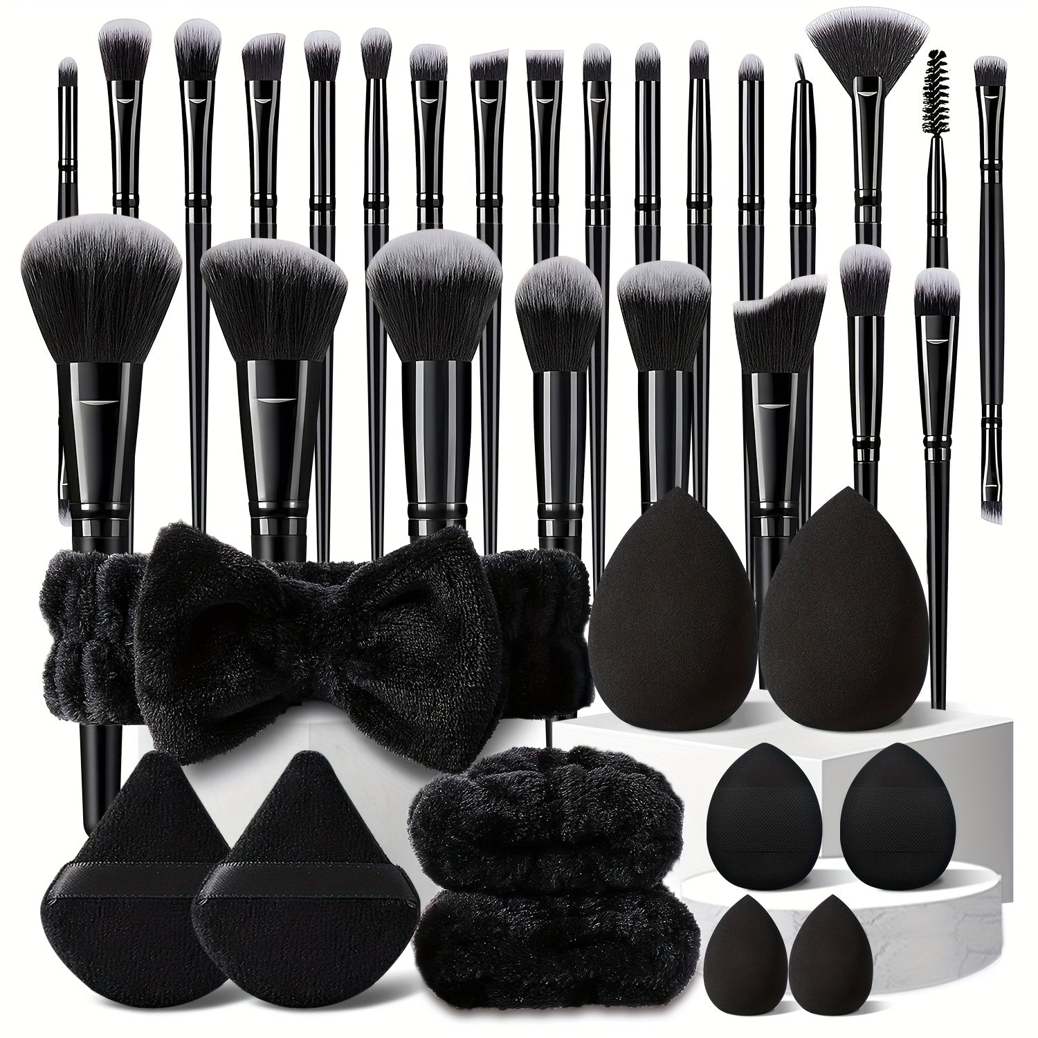 TEMU Makeup Tool Set, 36pcs- Set Makeup Brush & Makeup Sponges & Powder & Headband & Wristbands, Makeup Accessories For Women, Cosmetic, Makeup