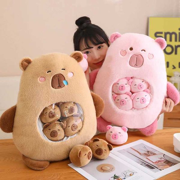 Six Balls Capybara Bag Cartoon Newt Animal Squishy Mini Dolls Plush Pillow Office Nap Food Snack Plushie Peluche GiftXJ241019