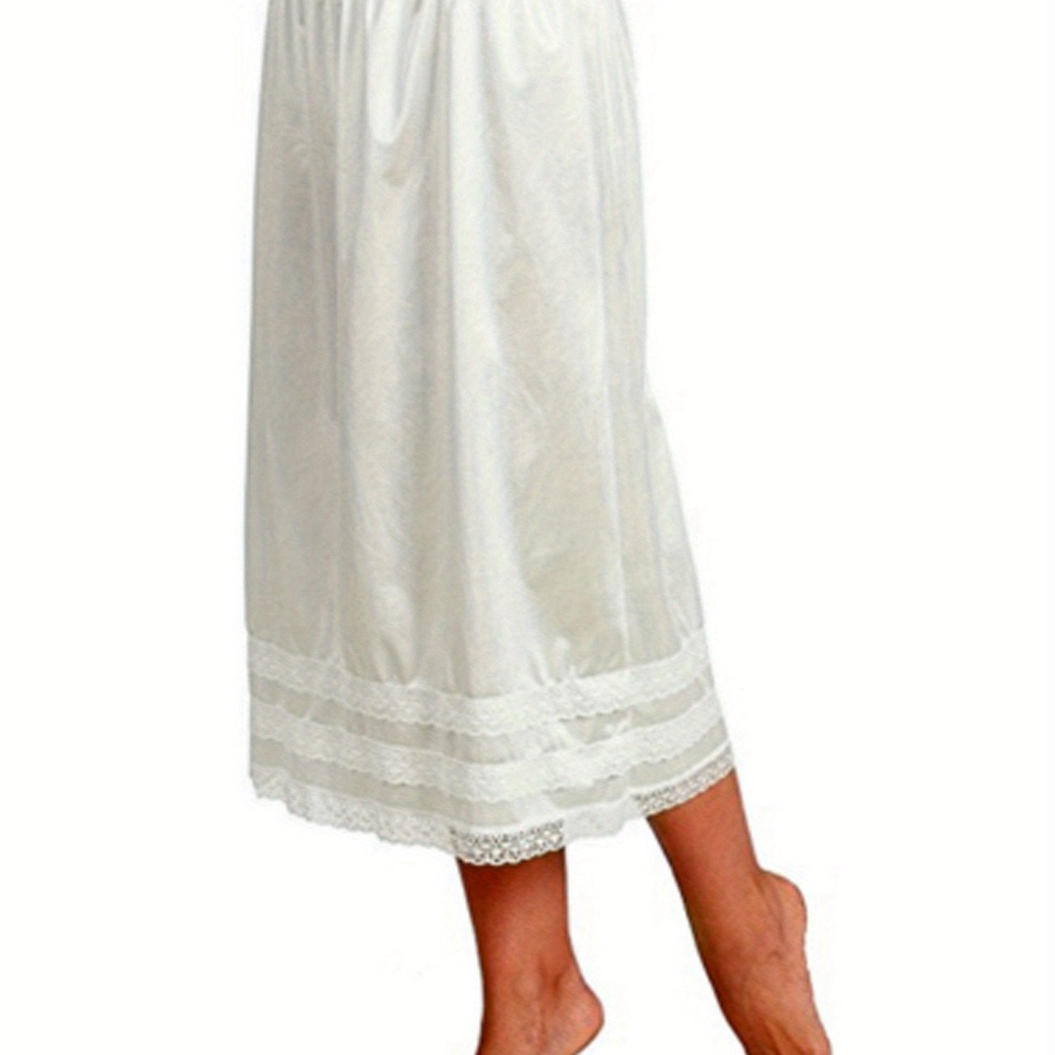 TEMU Plus Size, Plus Size Women's Elegant Lace Underskirt L-3xl (l-xl) - Full-length Petticoat Half-slip With Layered Skirt, Machine Washable Wedding