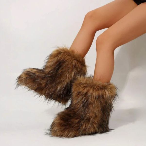 Winter Fur Onepiece Raccoon Female Snow Boots Shoes Outdoor Mid Leg 250110