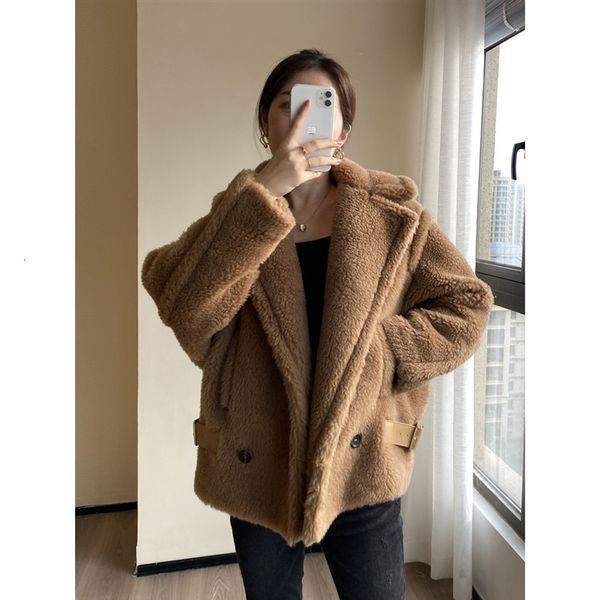 Winter Fur Coat Real Wool Alpaca Teddy Bear Coat Women Thick Fur Jacket Short Outerwear Lady Streetwear S3595 211129