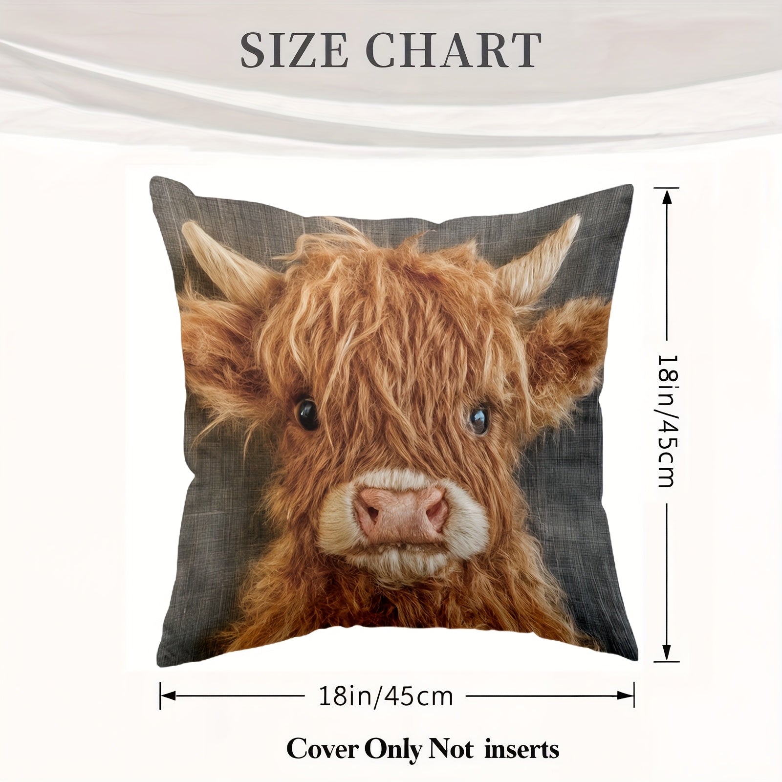 TEMU 1pc Highland Cow Plush Throw Pillow - 18x18 Inch Super Cushion With Zipper Closure, Scottish Cow Print, Machine Washable For Bed, Sofa, Chair