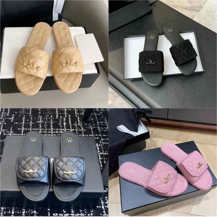 AAA Women slides Designer Sandals lambskin Slippers Leather Summer Flat fashion Slipper Weaving shoe upper beach woman Slippers Size 35-42 paris Sho