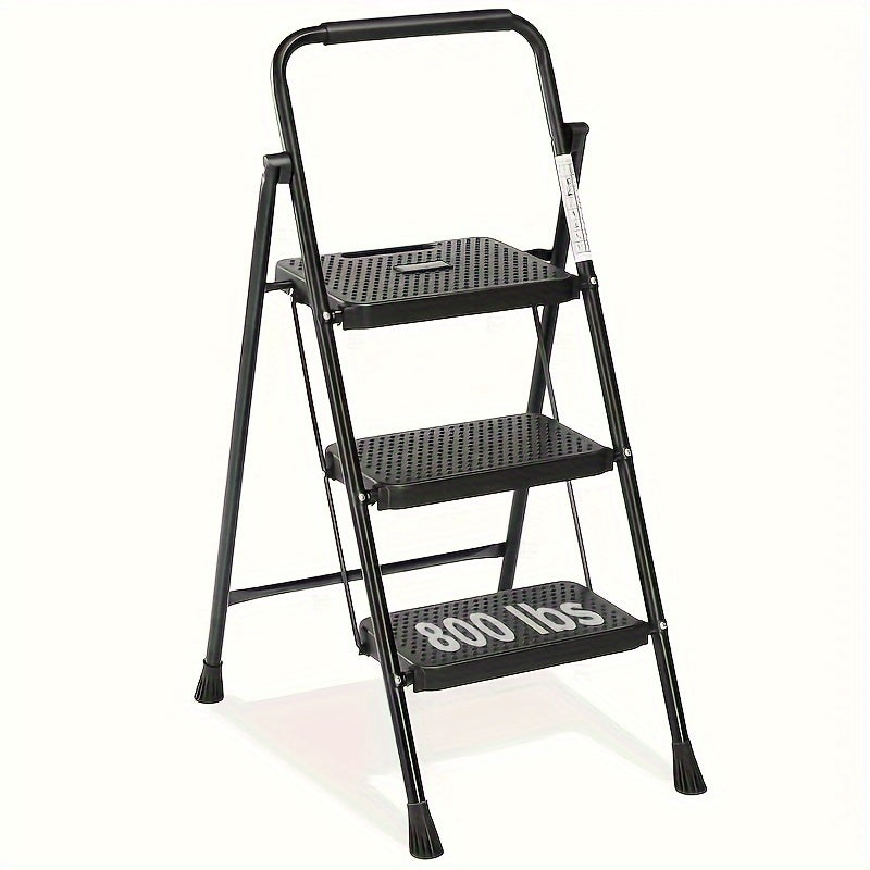 TEMU Olixis Brand Ladder, 2 Compartment-3 Compartment Folding Stool With Wide Non-slip Treads, 800 Lb. Sturdy Steel Ladder, Convenient Grip,