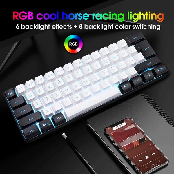 Keyboards Mini RGB keyboard wired keyboard LED backlit C-type interface 61 key compact mechanical business touch CL250110