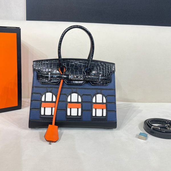 Women Alligator Shoulder Crossbody Bag Small House Totes Bags Designer Handbags Fashion Belt Purse Soft Cowhide Tote Bottom Rivet Protection