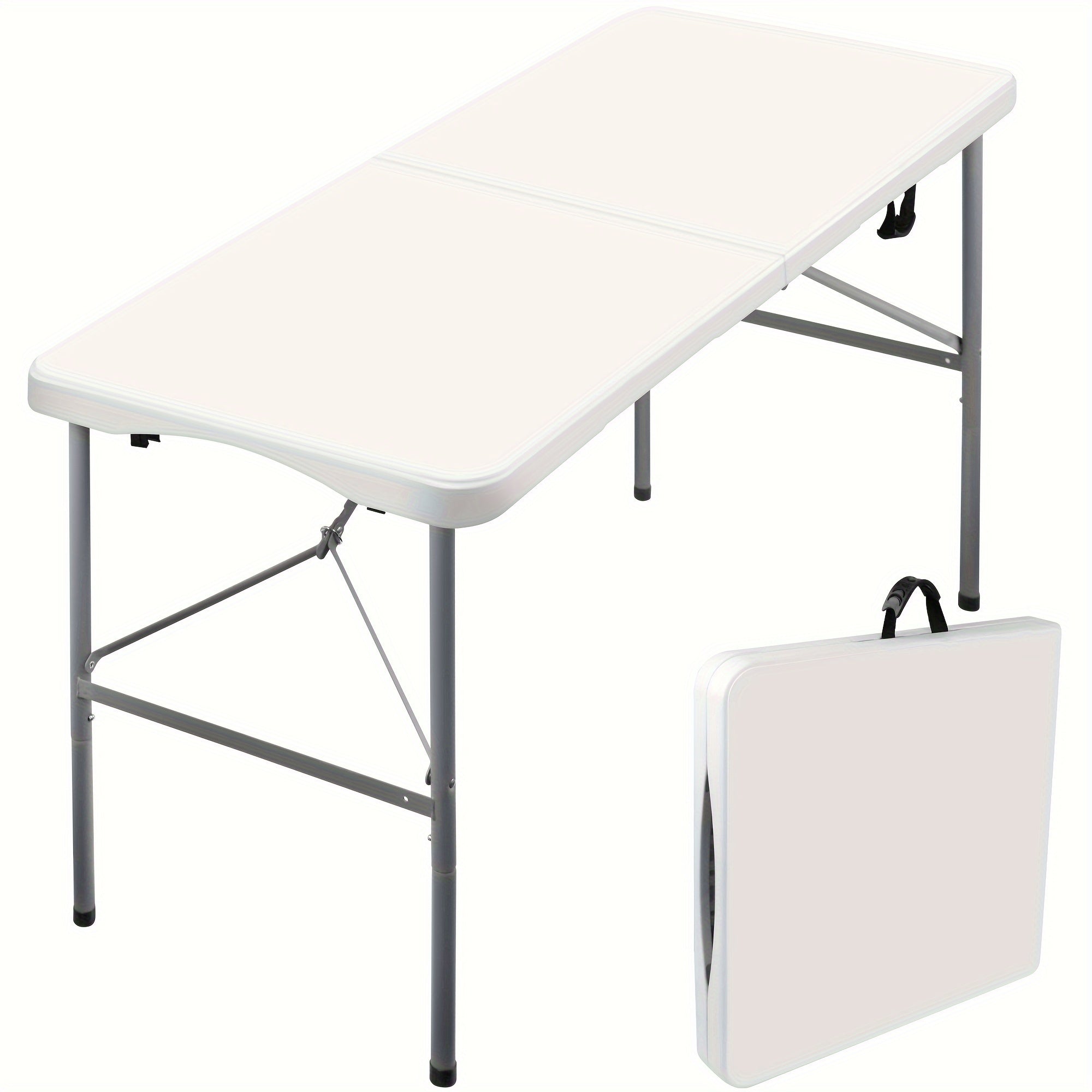 TEMU 4 Ft. Straight Folding Utility Table, White, Indoor & Outdoor, Portable Desk, Camping, Tailgating, & Crafting Table