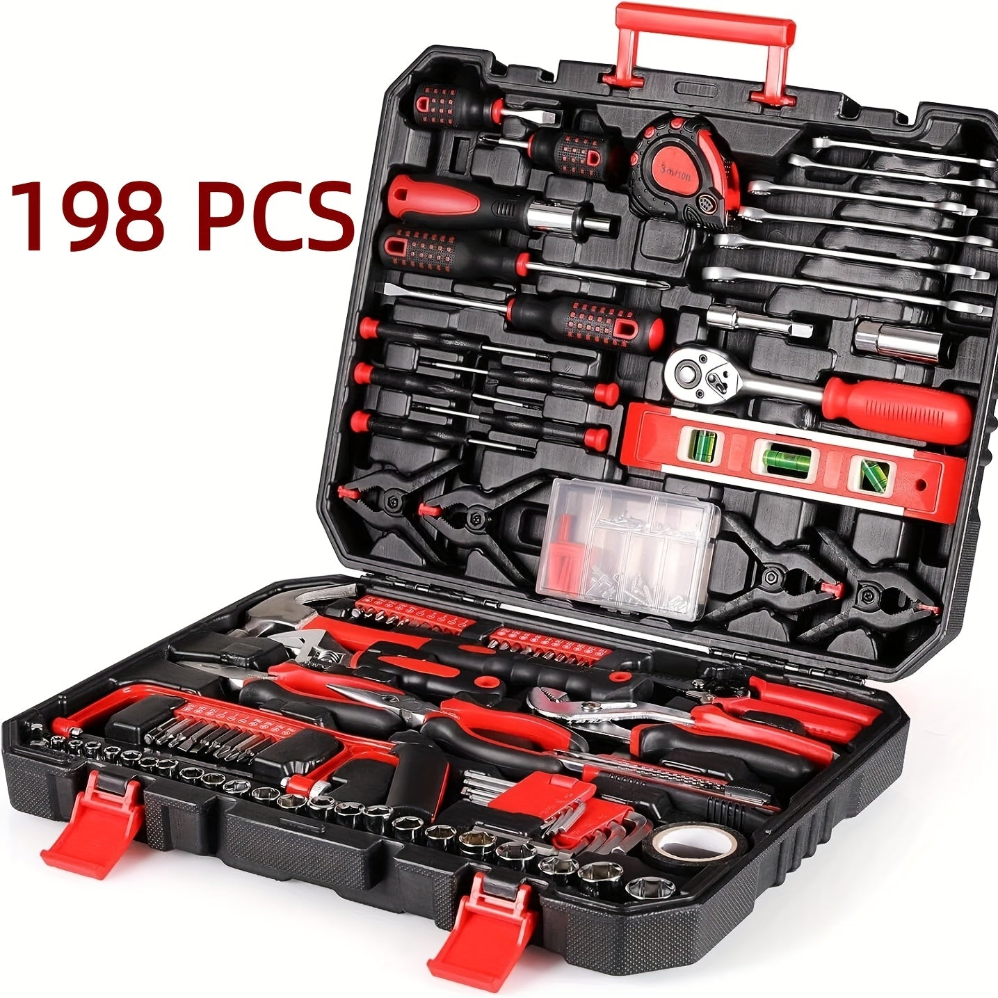 TEMU 198pcs Home Tool Kit With Toolbox-essential Hand Tools Set For Household, Auto & Bike Repairs Halloween And Christmas Gift For Diy Enthusiasts