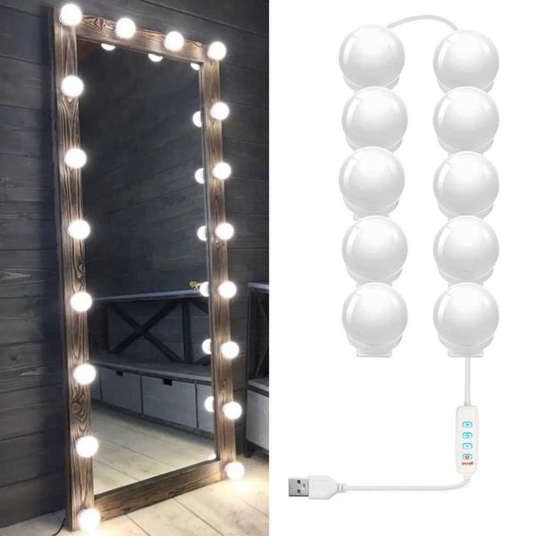 LED makeup mirror vanity light USB 5V bathroom vanity table lamp dimmable 3-color Hollywood LED vanity light B240815