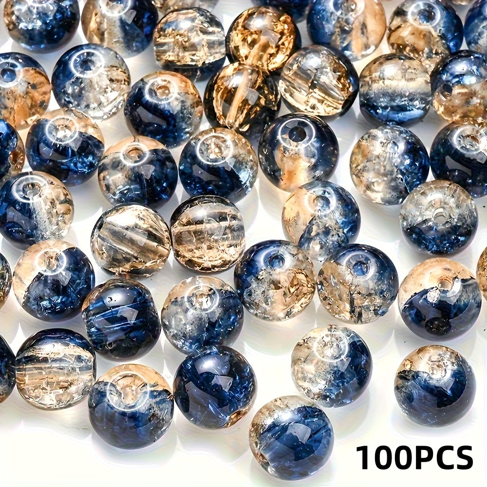 TEMU 100pcs 8mm Blue Micro Glass Bead-diy Shiny Round Decorative Beads, Suitable For Jewelry, Bracelets And Accessories