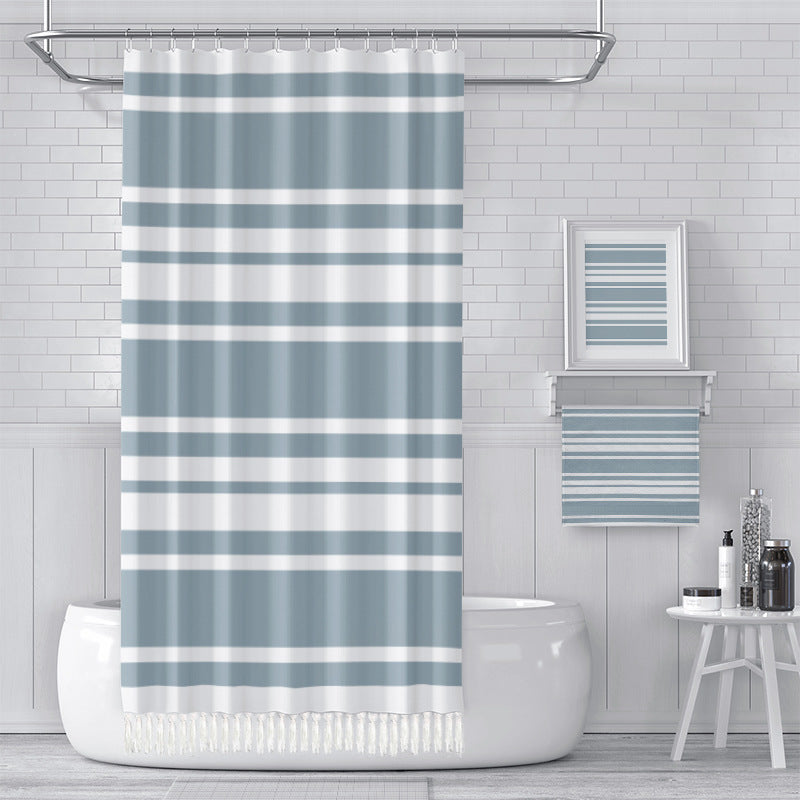 YL-37315 New arrival Modern simple striped tassel shower curtain Bathroom toilet partition curtain