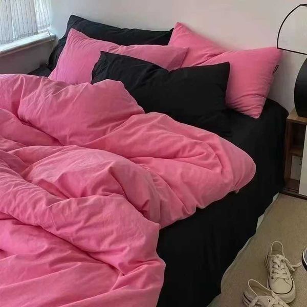 Nordic Princess Pink Bedding Set Girls Adults Twin Full Queen Size Flat Sheet Duvet Cover Pillowcases Solid Color Bed en Y240730